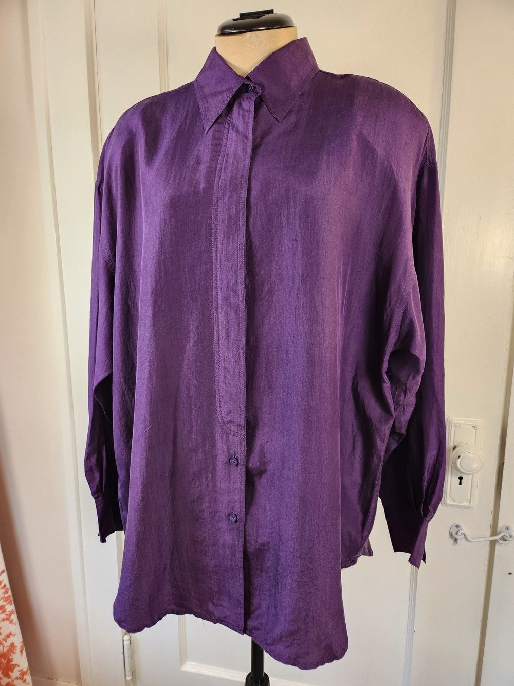 Vtg 100% Silk Oversized Purple Button-Down Shirt Gitano